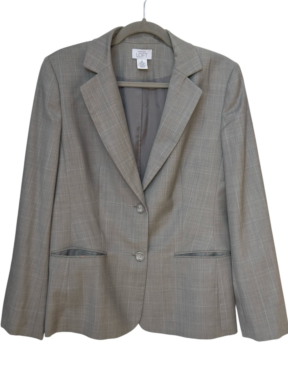 Ann Taylor LOFT Long Sleeve Gray Wool Blazer Jacket Shoulder Padding . 12.